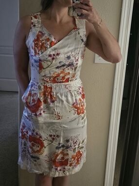 PENDLETON Ivory Floral Print Silk Charmeuse Cape Cod Dress US 8